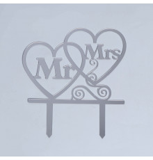 Топпер в торт Mr&Mrs, цвет серебряный