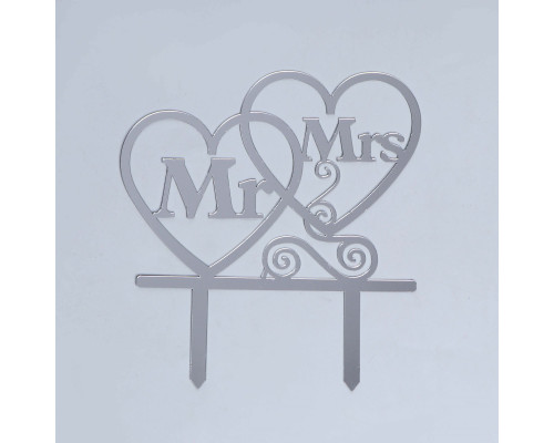 Топпер в торт Mr&Mrs, цвет серебряный