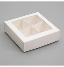 Коробка для конфет 4 шт, с окном, белая 12,5 х 12,5 х 3,5 см СД